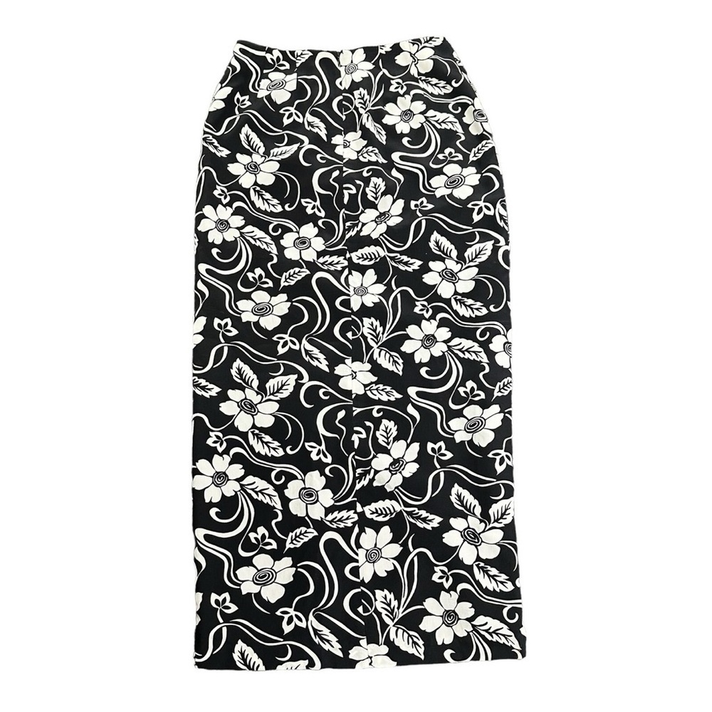 Y2K vintage Spenser Jeremy Silk Skirt Size 10 Black Floral High Waist Straight